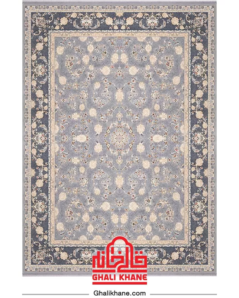 فرش بزرگمهر کلکسیون وین 700 شانه کد 77101 نقره ای حاشیه خاکستری