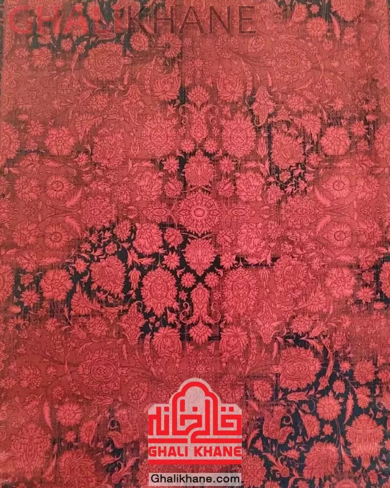 فرش ماشینی مشهد 700 شانه رنگ زمینه سرمه‌ای کد 871310