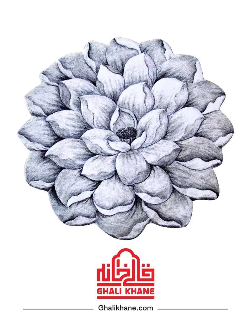 فرش سه بعدی فانتزی زرباف طرح گل نیلوفر طوسی