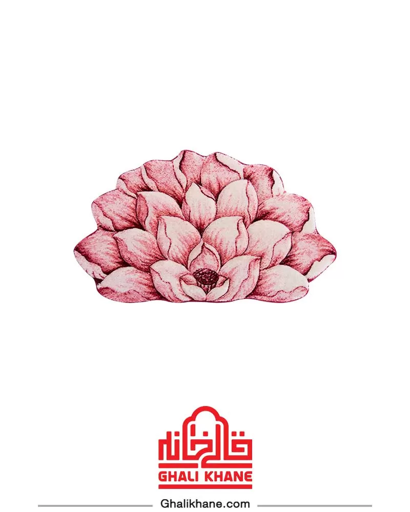 فرش پادری  سه بعدی فانتزی زرباف طرح گل نیلوفر قرمز