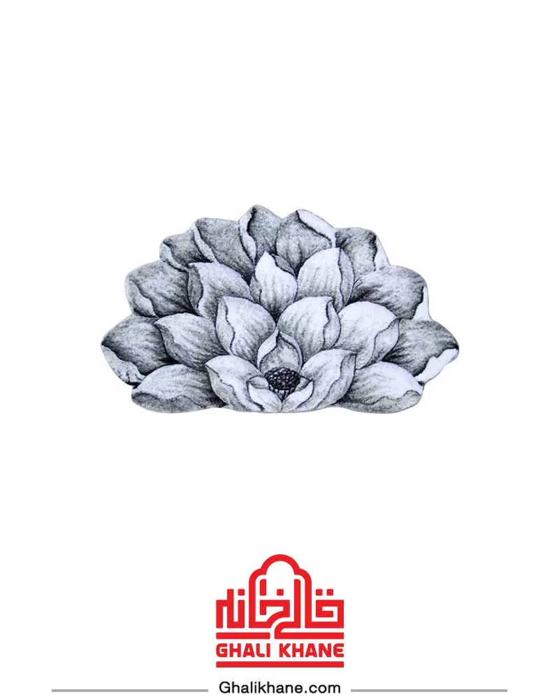 فرش پادری  سه بعدی فانتزی زرباف طرح گل نیلوفر طوسی