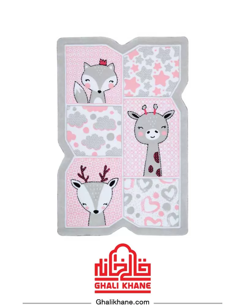 فرش فانتزی کودک زرباف طرح هپی زو صورتی