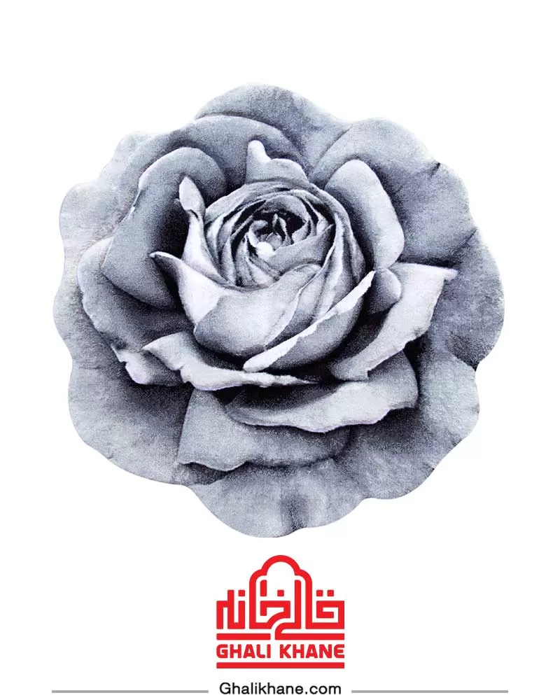 فرش سه بعدی زرباف طرح رز مینیاتوری طوسی