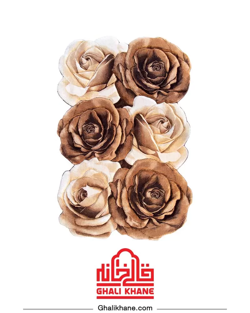 فرش سه بعدی زرباف طرح رز مینیاتوری مستطیل شکلاتی