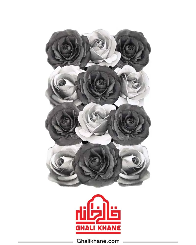 فرش سه بعدی زرباف طرح رز مینیاتوری مستطیل طوسی