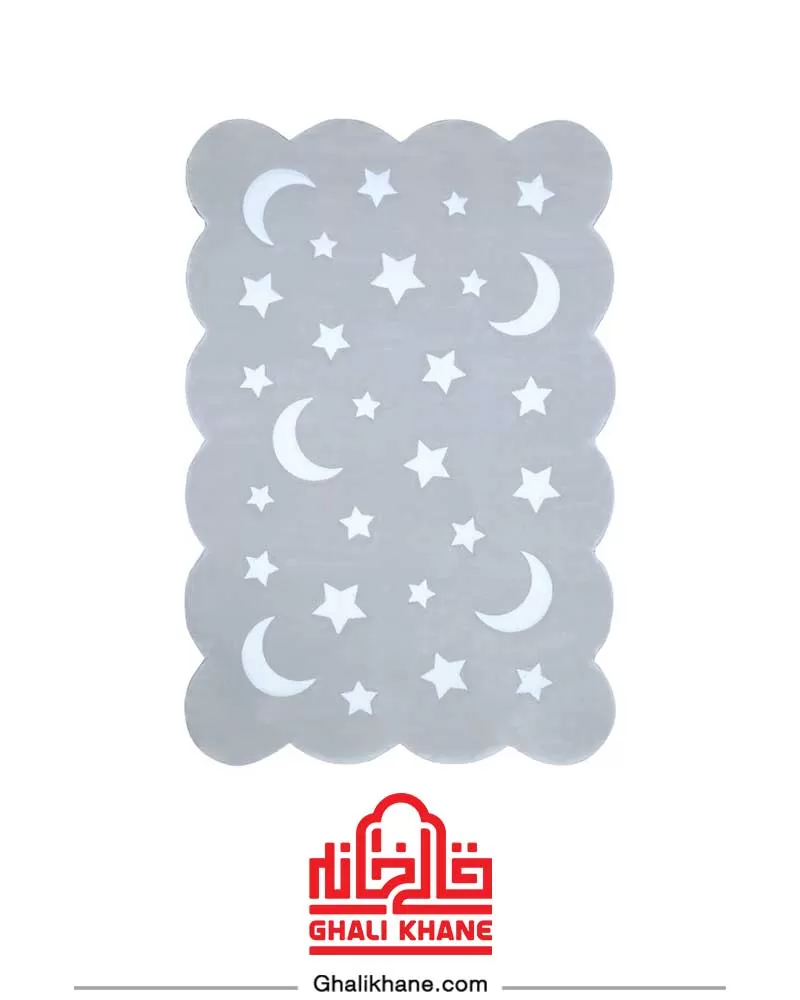 فرش فانتزی کودک زرباف طرح ماه و ستاره طوسی