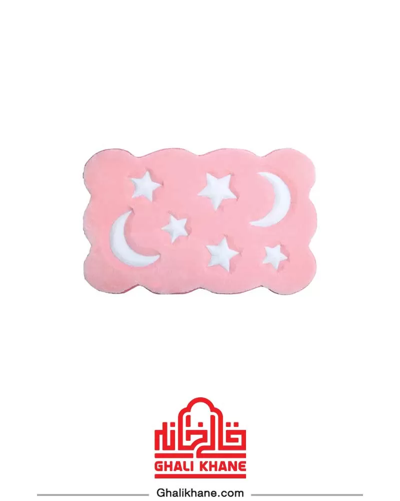 فرش فانتزی  پادری کودک زرباف طرح ماه و ستاره صورتی