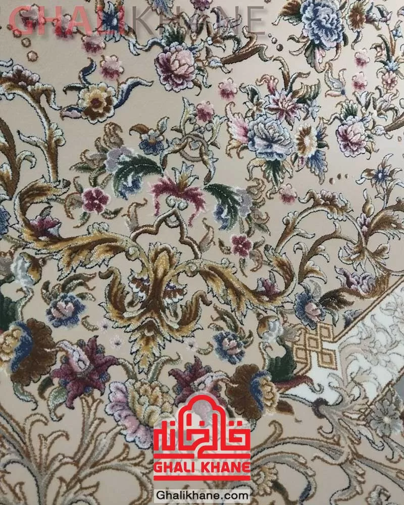 فرش ماشینی مشهد 1500 شانه کد 814006 کرم