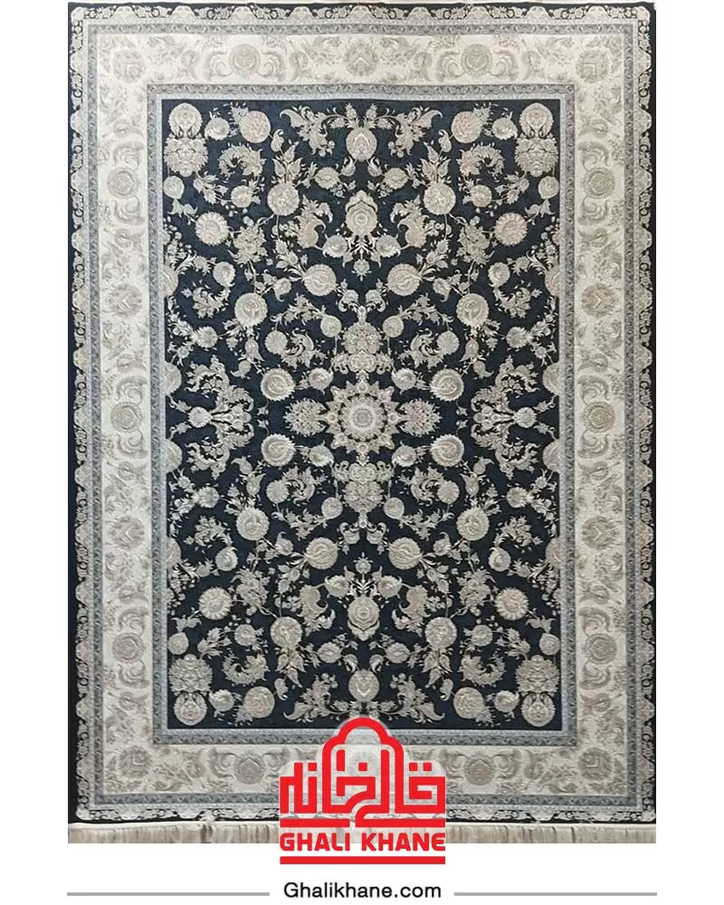 فرش ماشینی مشهد 1200 شانه کد 802078 سرمه ای