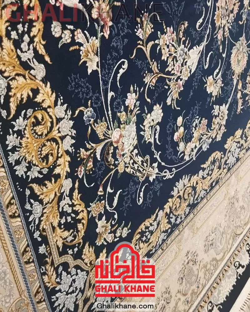 فرش ماشینی مشهد 1500 شانه کد 814008 سرمه ای