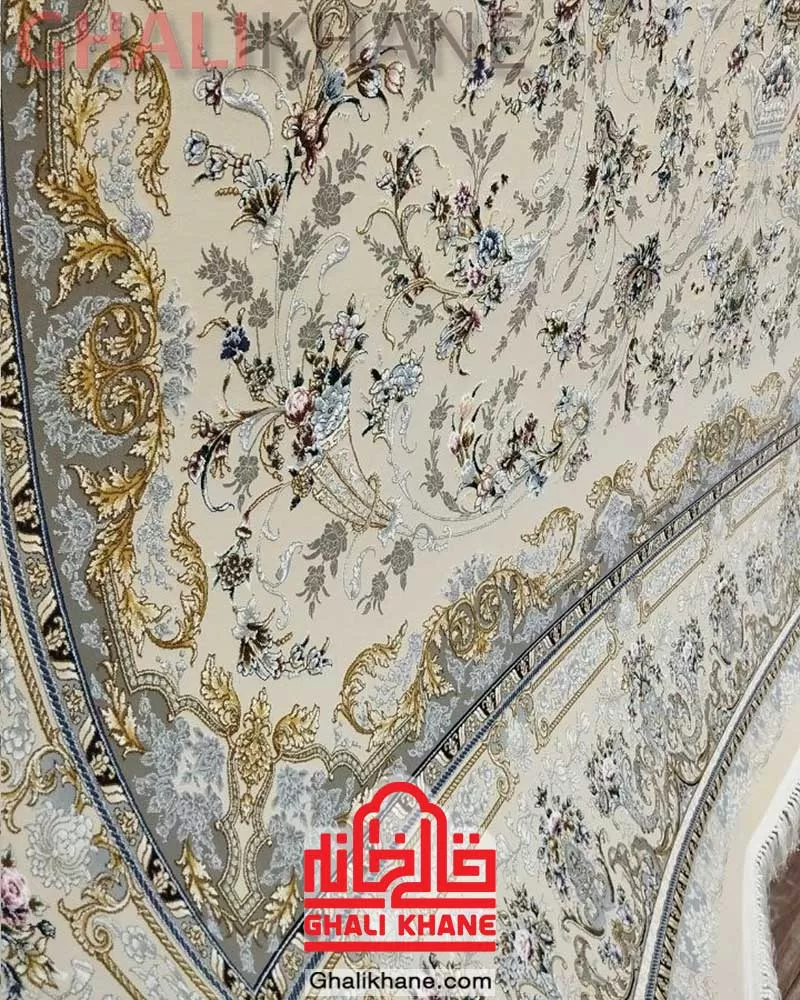 فرش ماشینی مشهد 1500 شانه کد 814008 کرم