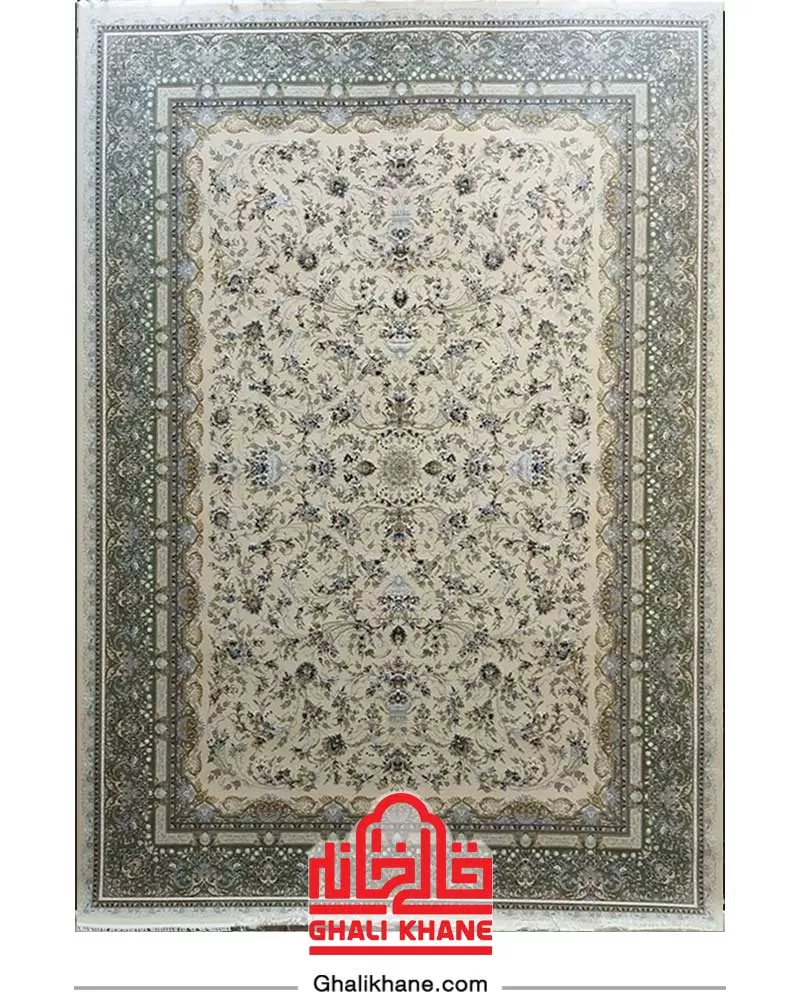 فرش ماشینی مشهد 1500 شانه کد 814008 کرم سبز