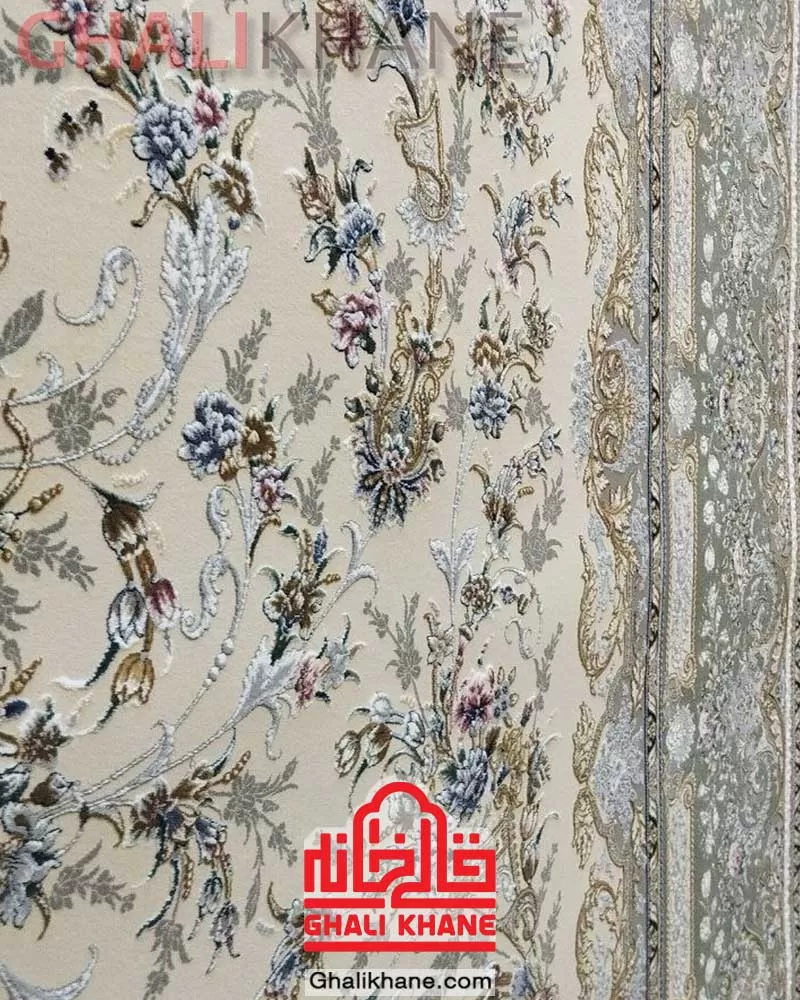 فرش ماشینی مشهد 1500 شانه کد 814008 کرم سبز