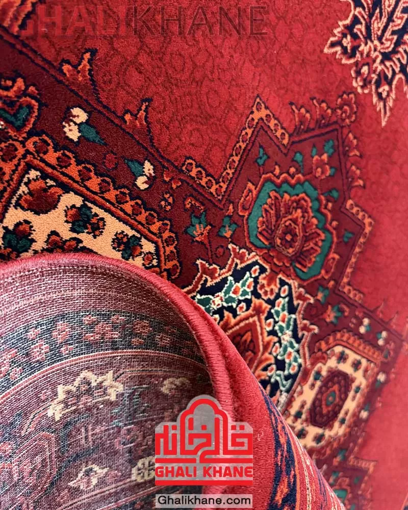 فرش مشهد رنگ زمینه لاکی کد 871340