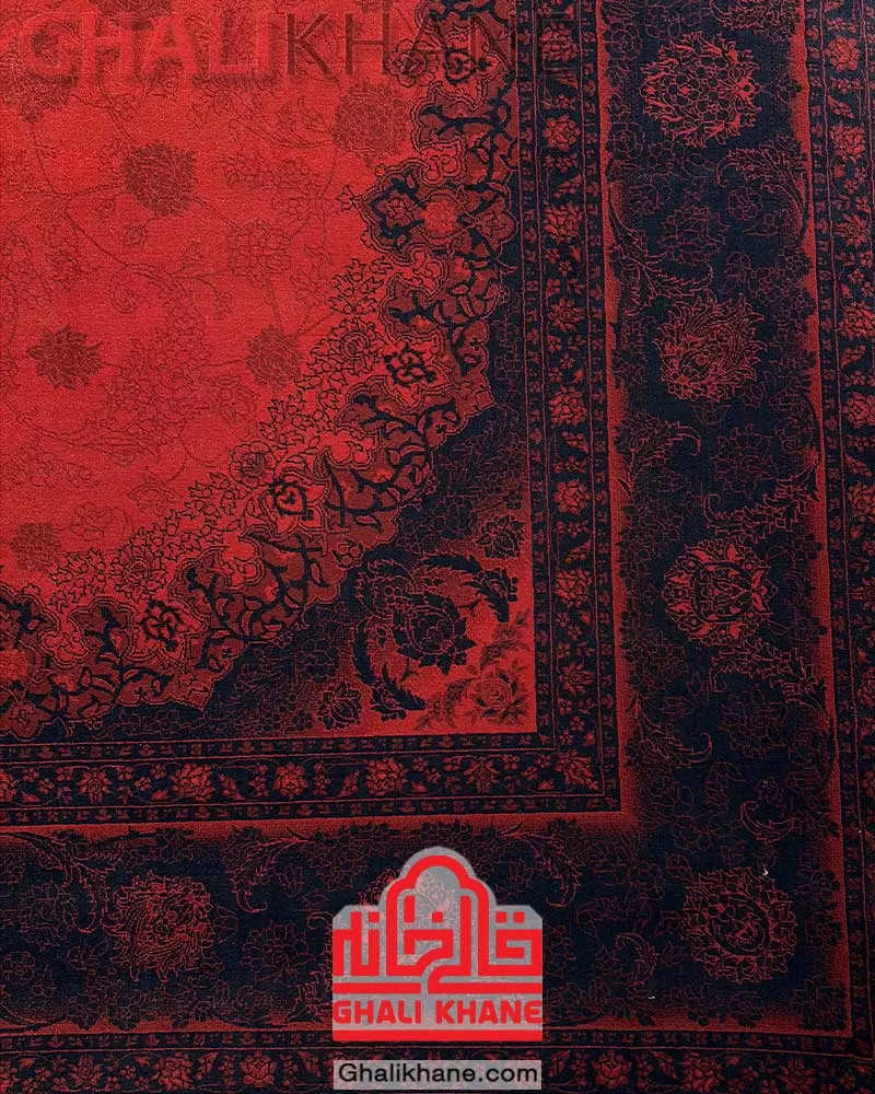 فرش ماشینی مشهد 700 شانه رنگ زمینه لاکی کد 871312