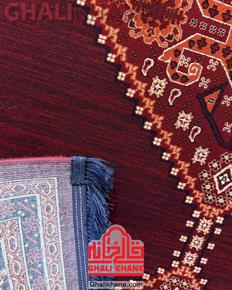 فرش مشهد 700 شانه رنگ زمینه لاکی کد 871359