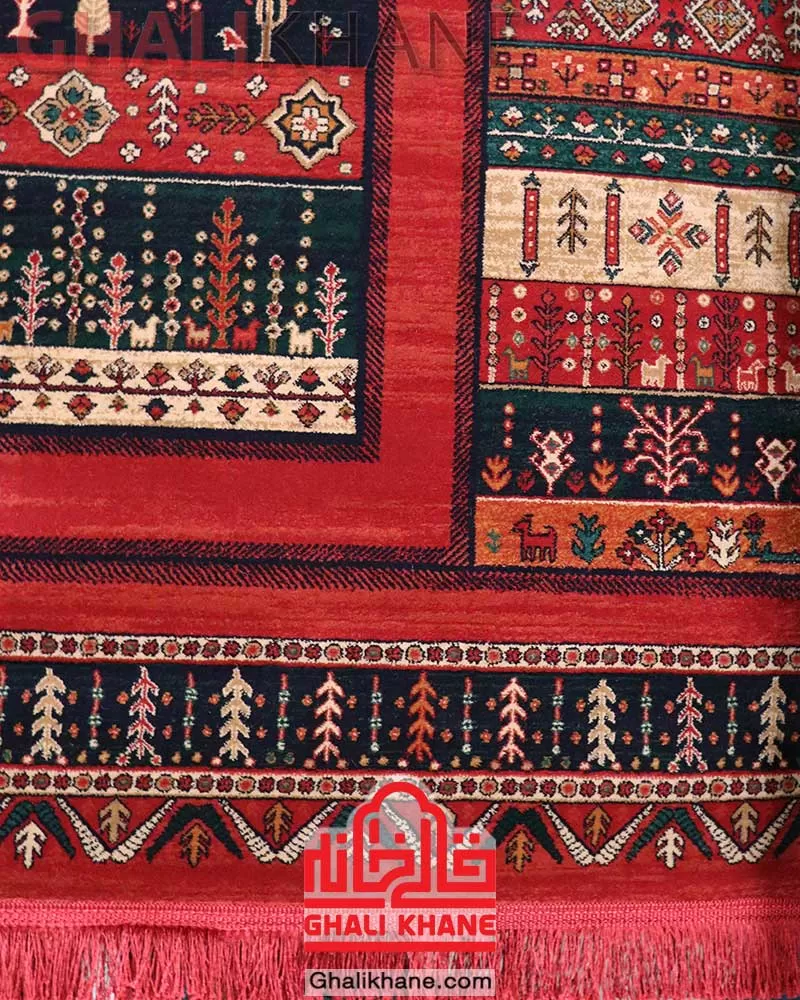 فرش هیوا کلکسیون بلوچ 700 شانه طرح سبز رنگ‌ لاکی