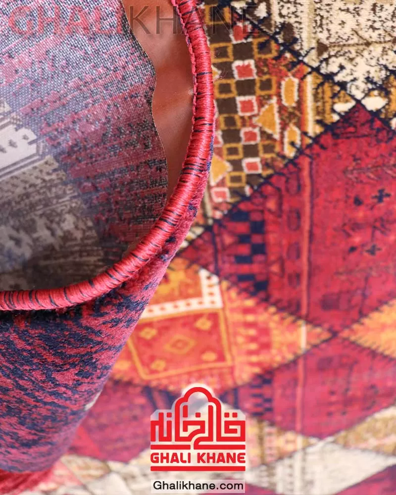 فرش هیوا 700 شانه طرح چهل تکه لاکی