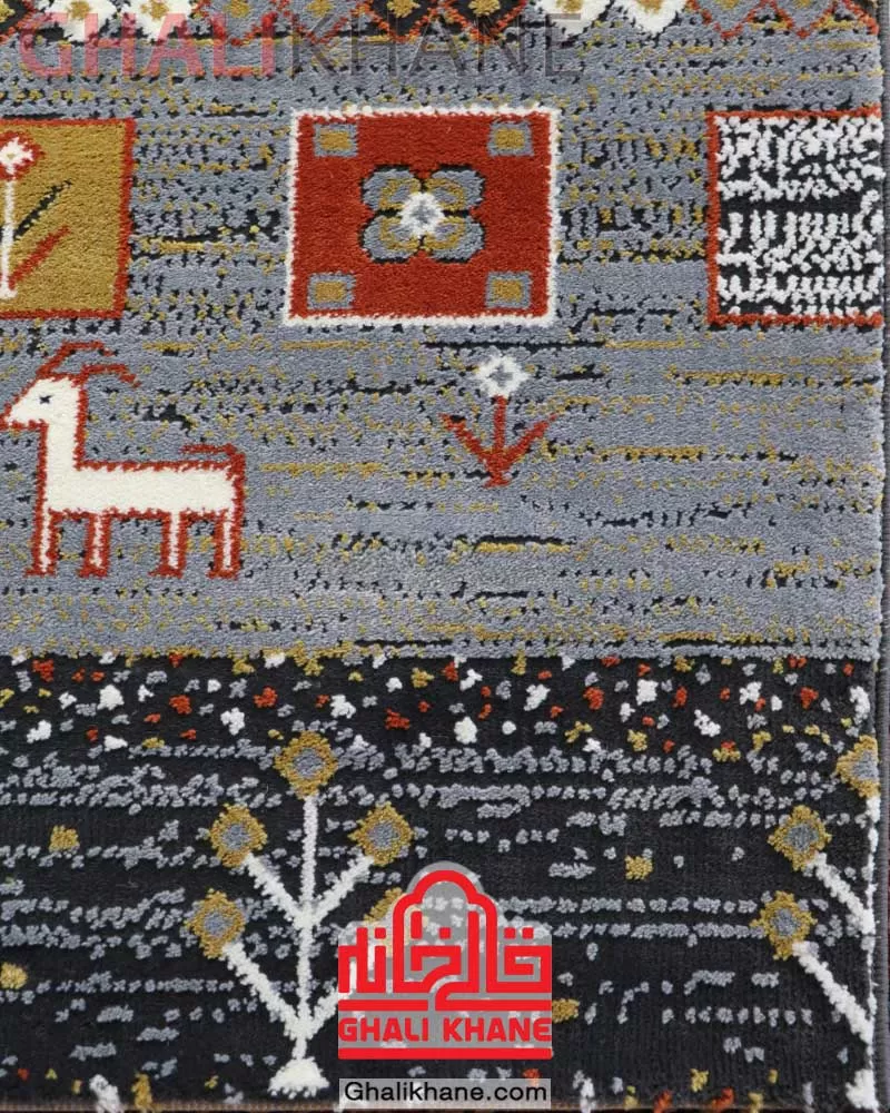 فرش ماشینی مشهد 350 شانه کد 39174 زغال سنگی