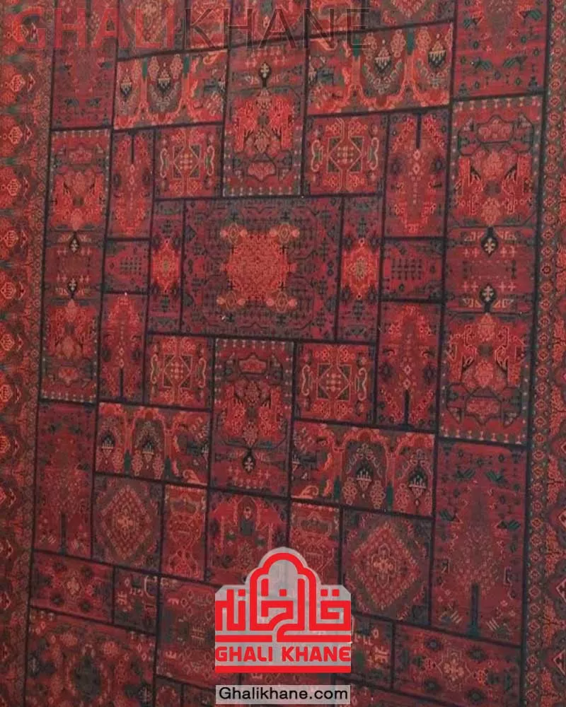 فرش ماشینی مشهد رنگ زمینه لاکی کد 871371