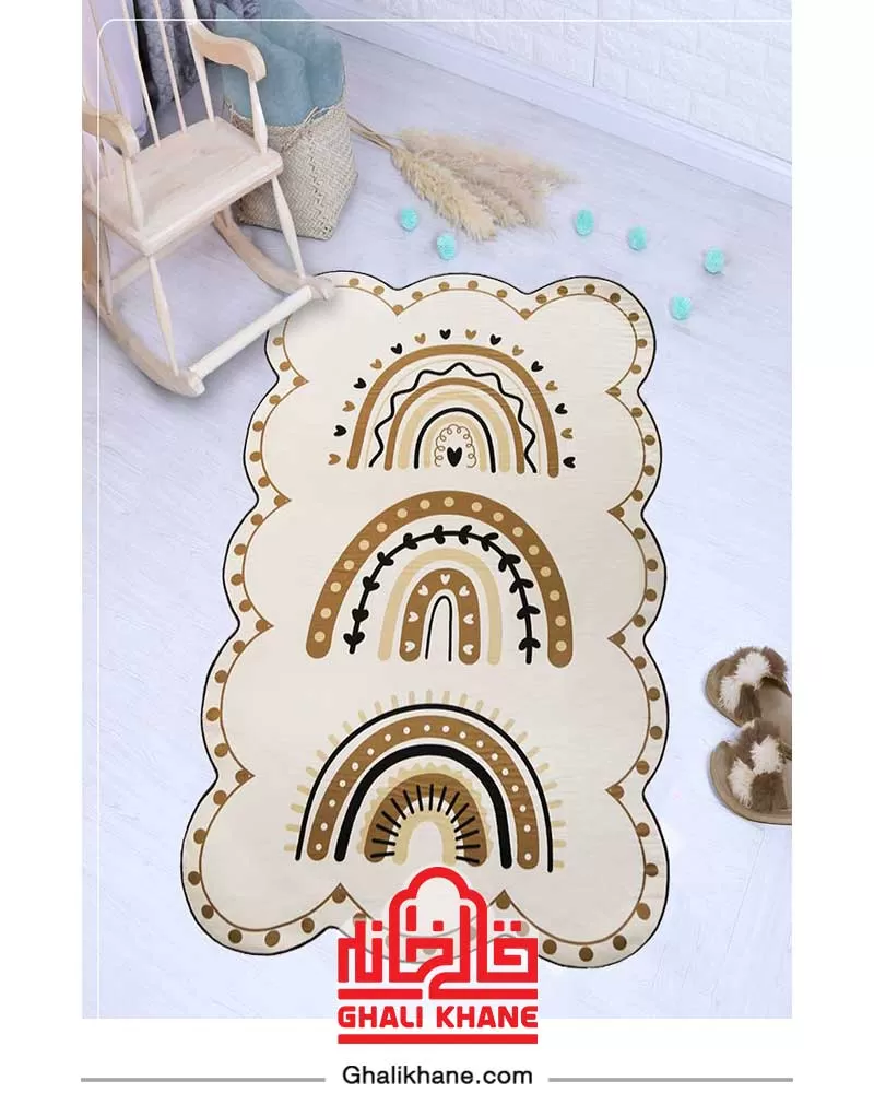 فرش فانتزی کودک زرباف طرح رنگین کمان شکلاتی