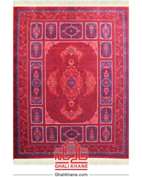 فرش تهران کلکسیون آوانگارد1200 شانه طرح کتیبه لاکی سرمه‌ای کاربنی