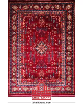 فرش تهران کلکسیون آوانگارد 1200 شانه طرح چهار باغ لاکی پرتقالی