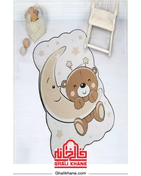 فرش فانتزی کودک زرباف طرح خرس و ماه