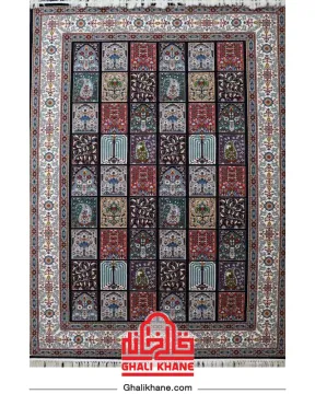 فرش هیوا 700 شانه طرح خشتی سرمه‌ای