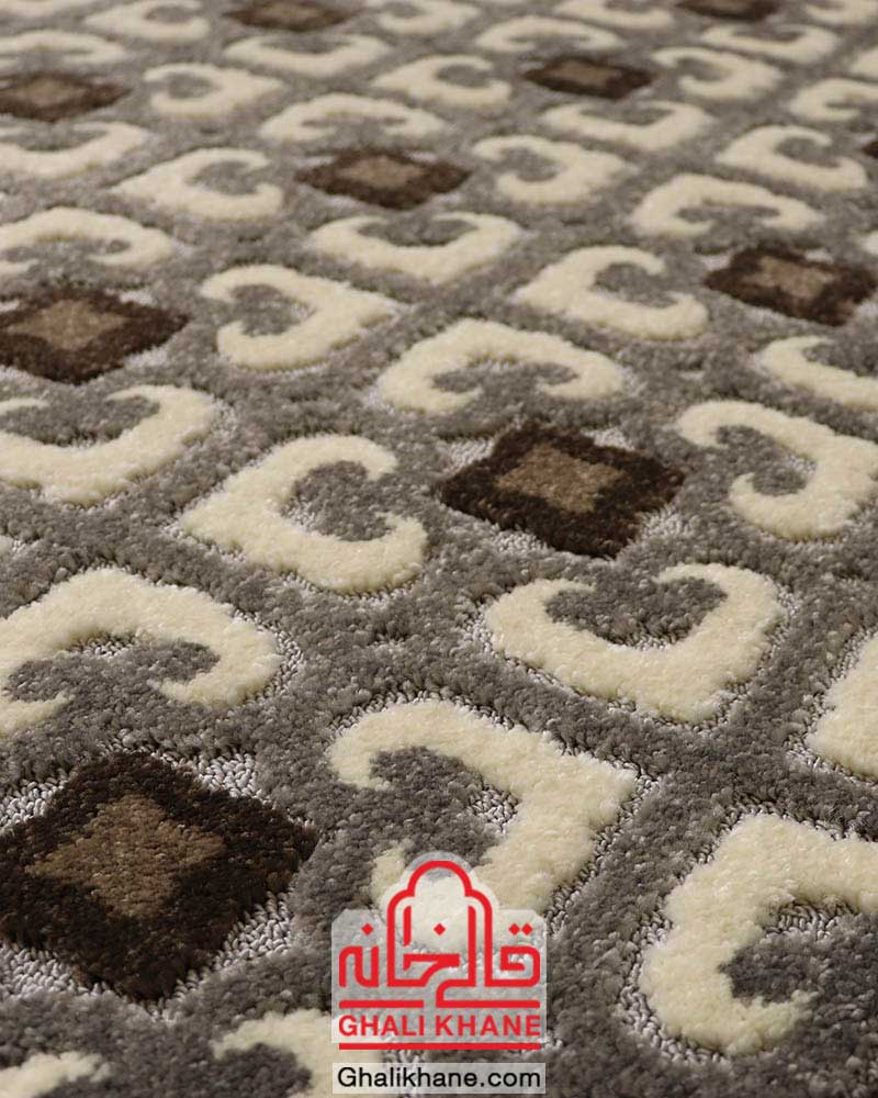 گلیم فرش ماشینی ساوین کد 7409 نقره ای