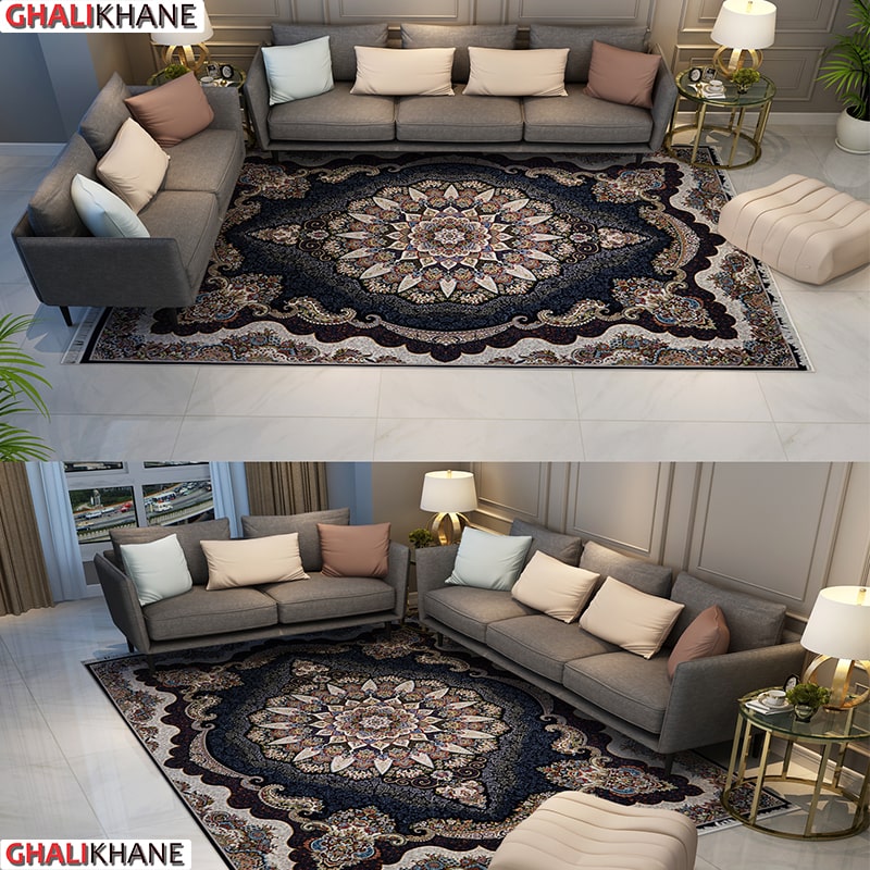 فرش زمرد مشهد 700 شانه کد 25035 سرمه ای