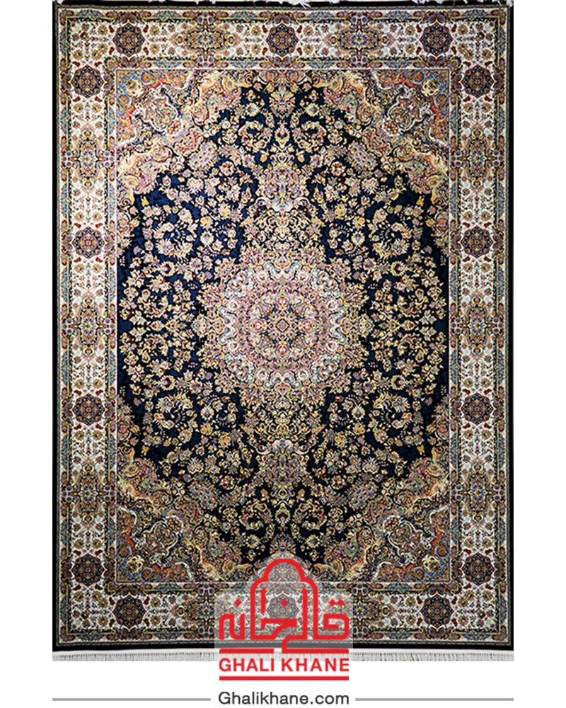 فرش مشهد 1200 شانه کد 802001 سرمه ای
