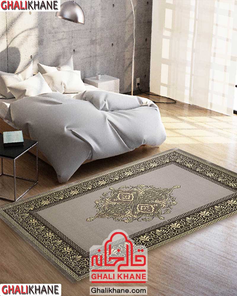 گلیم فرش ماشینی ساوین کد 7403 نقره ای