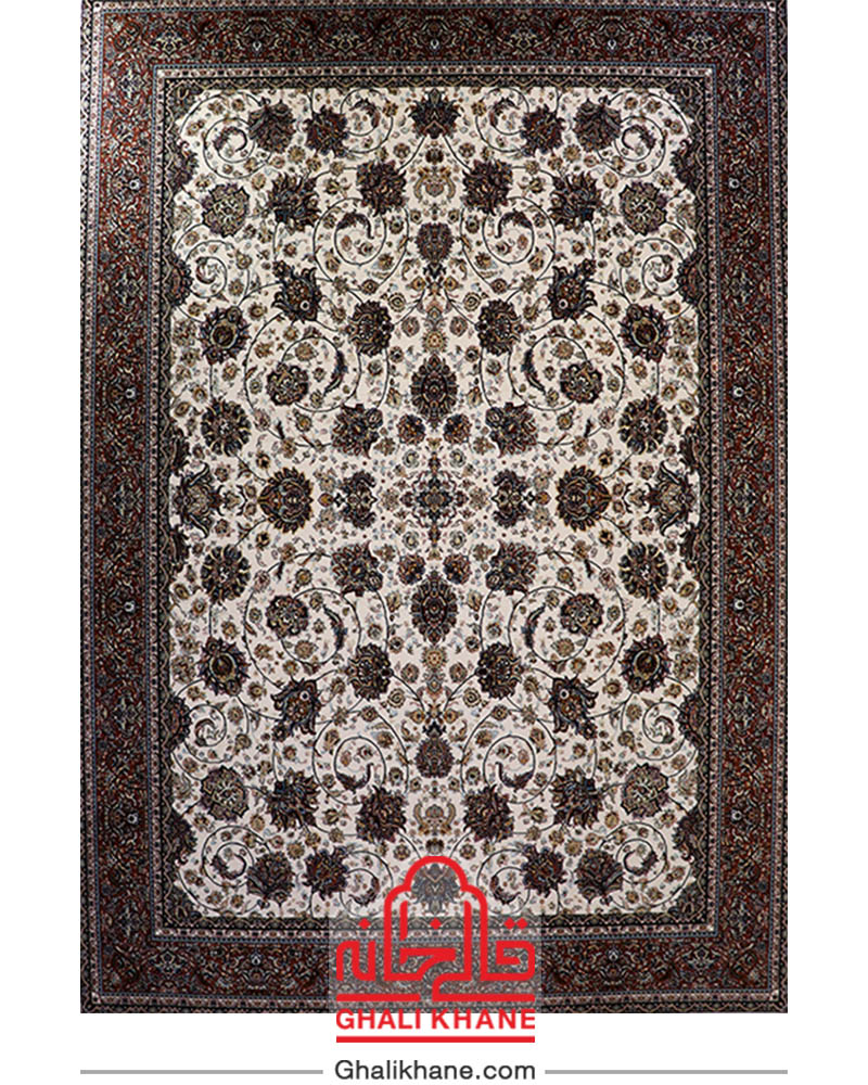 فرش زمرد مشهد 700 شانه کد 25010 کرم حاشیه پیازی