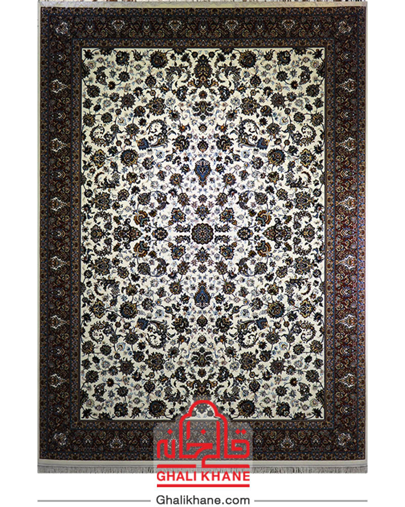 فرش نگین مشهد 700 شانه کد 2591 کرم حاشیه مسی