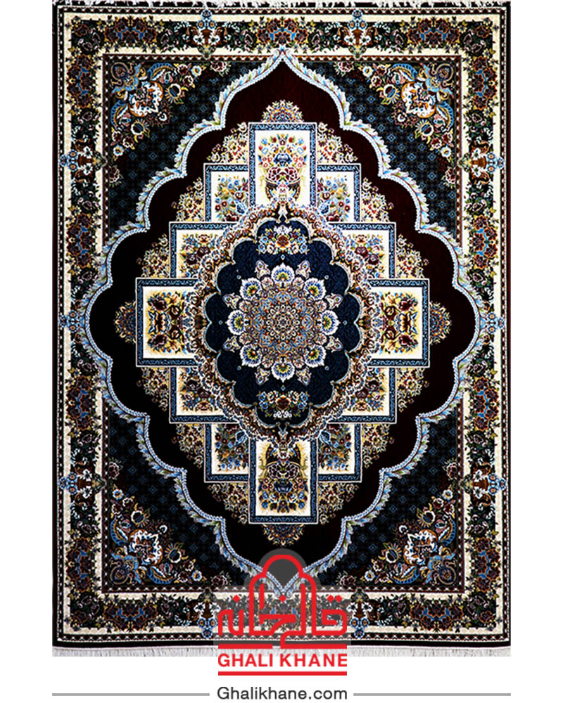 فرش نگین مشهد 700 شانه کد 2596 طرح ناردون لاکی