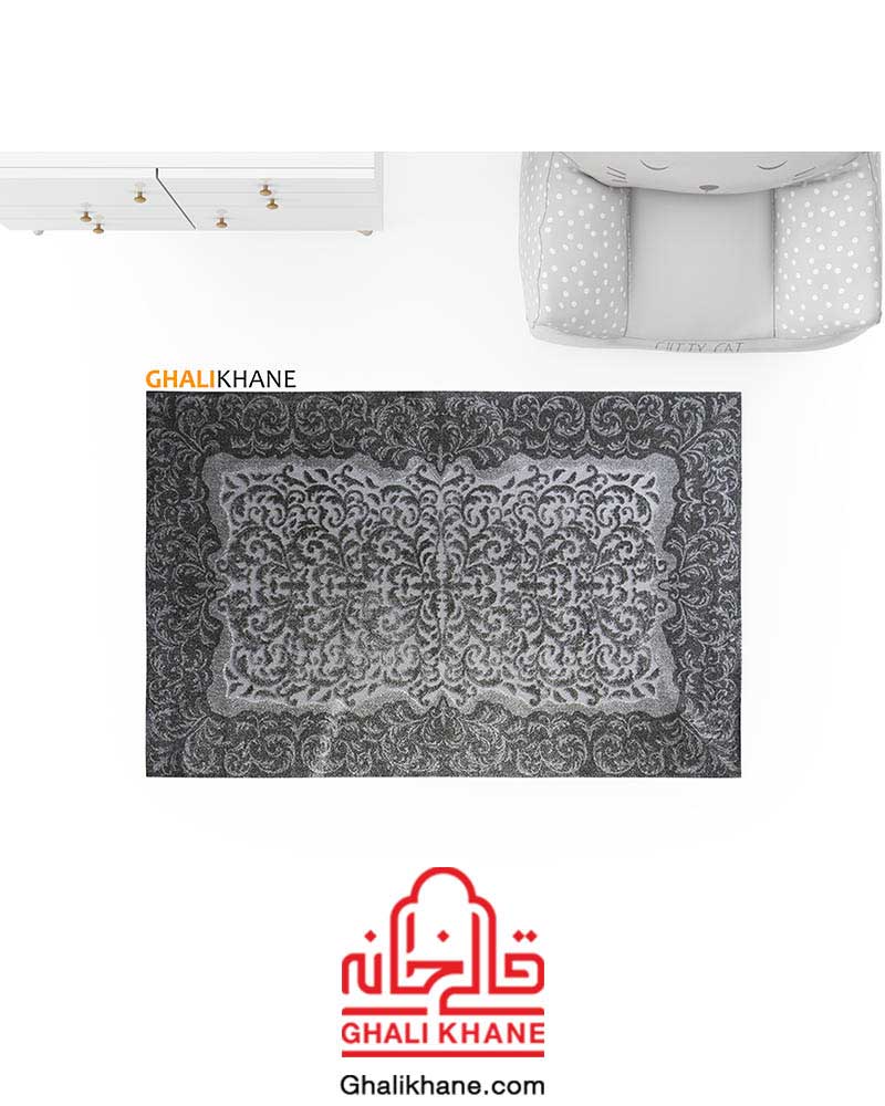 گلیم فرش ماشینی ساوین کد 7401 نقره ای