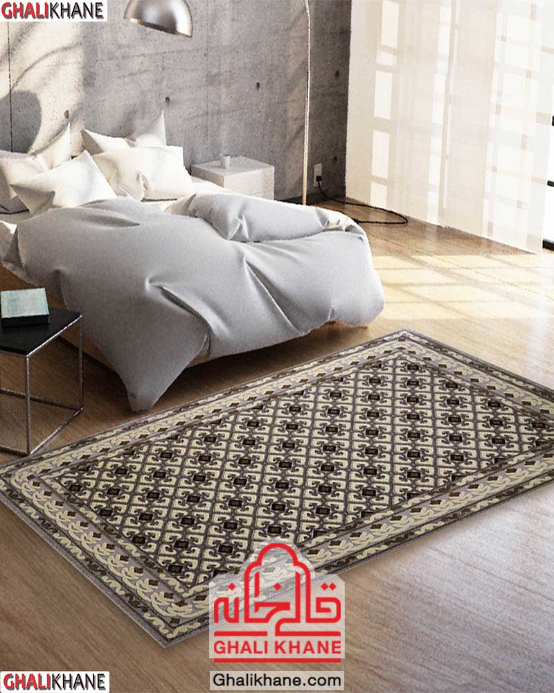 گلیم فرش ماشینی ساوین کد 7409 نقره ای