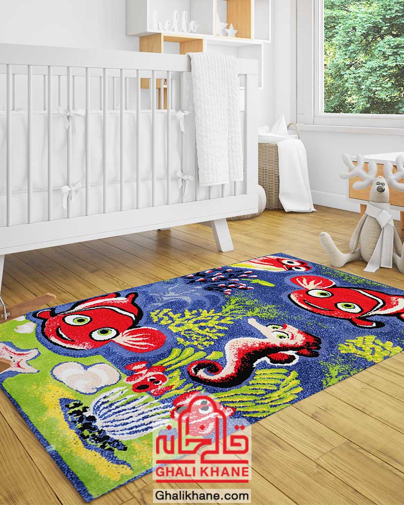 گلیم فرش ماشینی طرح ماهی یک و نیم متری