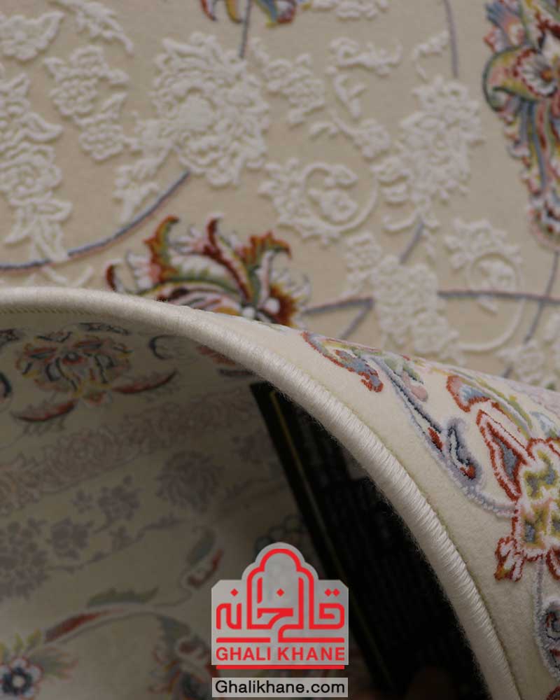 فرش ماشینی تهران 1200 شانه طرح افشان گل سرخ کرم فیلی