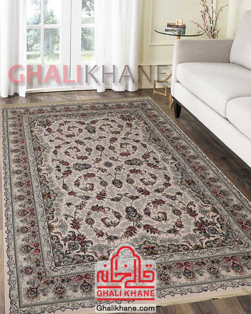 فرش ماشینی کاشان 700 شانه طرح ثریا کرم
