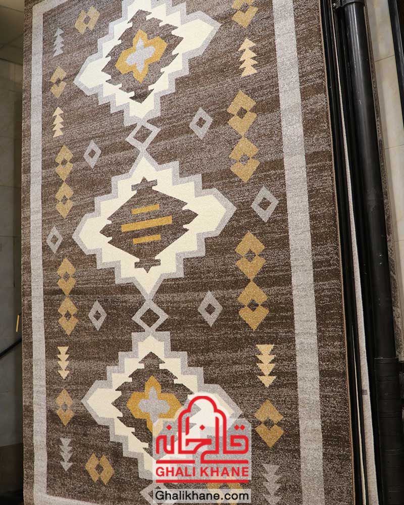 گلیم فرش ماشینی ساوین کد 4032 نسکافه ای