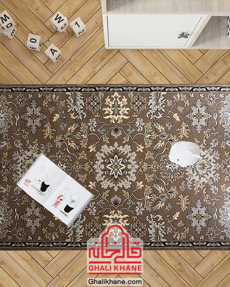 گلیم فرش ماشینی ساوین کد 4041 شکلاتی