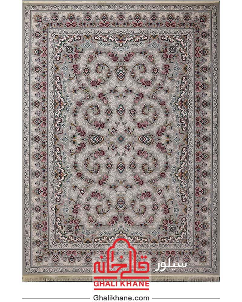 فرش ماشینی کاشان 700 شانه طرح ثریا سیلور