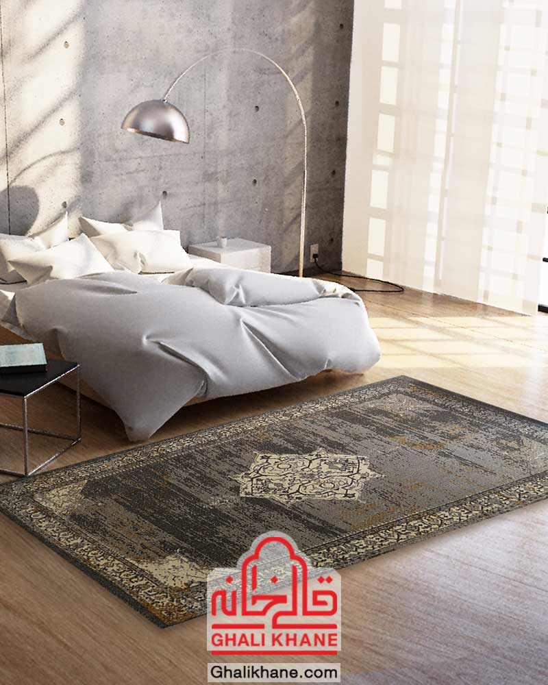 گلیم فرش ماشینی ساوین طرح دنیس نقره ای
