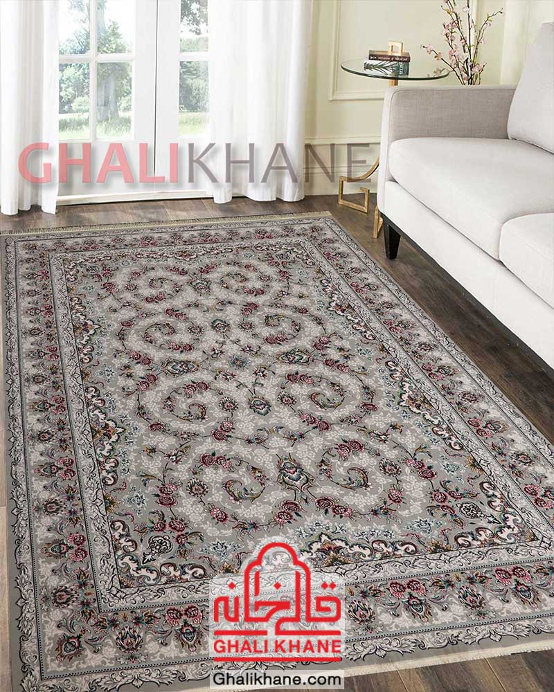 فرش ماشینی کاشان 700 شانه طرح ثریا سیلور
