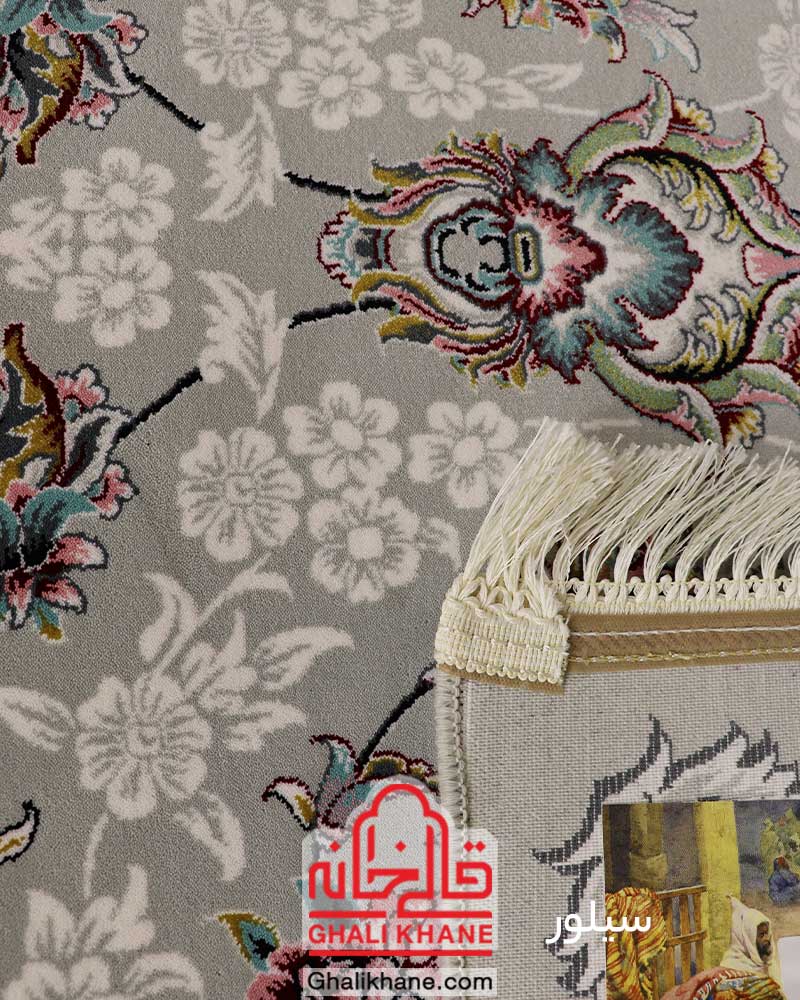 فرش ماشینی کاشان 700 شانه طرح ثریا سیلور