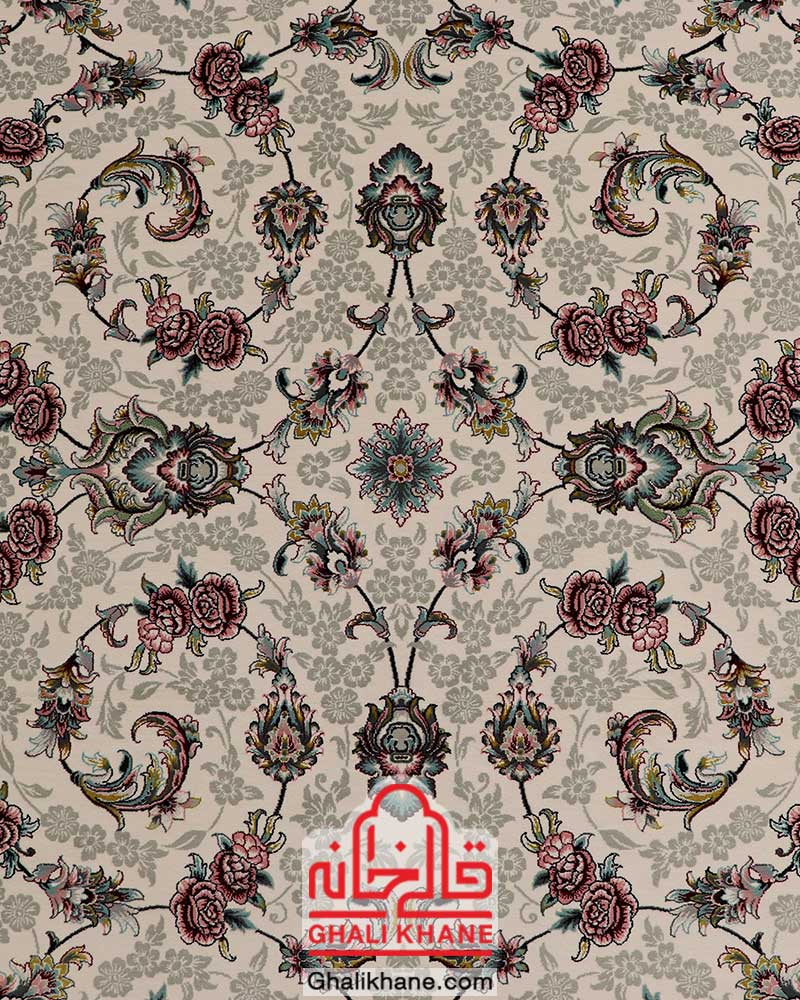 فرش ماشینی کاشان 700 شانه طرح ثریا کرم