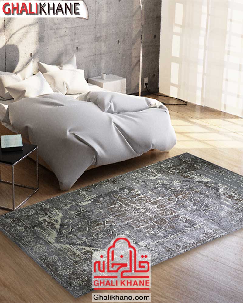 گلیم فرش ماشینی ساوین کد 4082 نقره ای