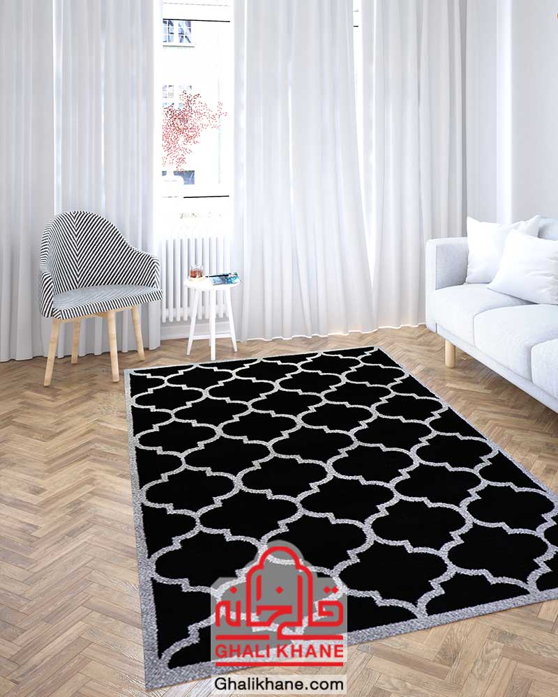 گلیم فرش ماشینی ساوین کد 4045 مشکی